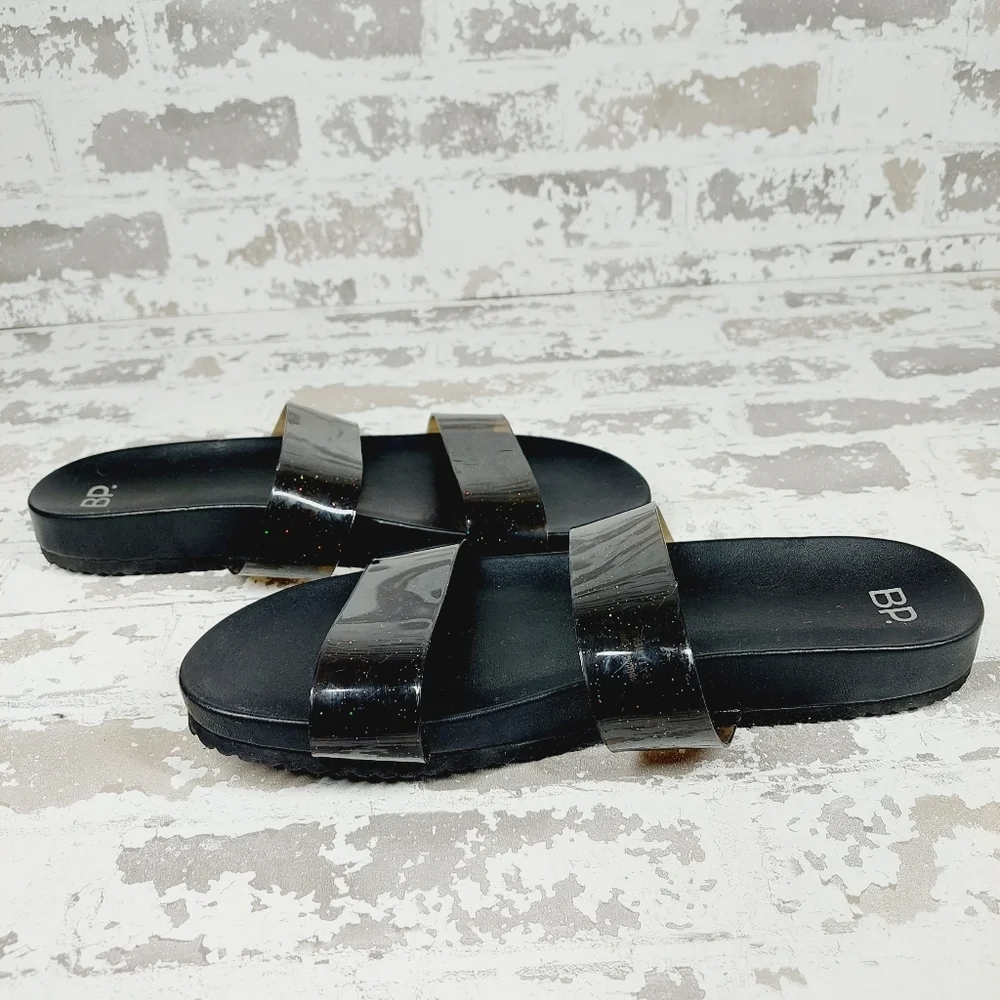 NEW BP. Black Strappy Slip On Summer Flat Unisex Beach Sandals M1000
